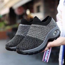 Men's & Women's Wide Width Slip-On Sneakers with Breathable Knit Upper & Rocker Sole - Comfort Walking Shoes Suitable for Gym, Casual, Walking - Durable Cushioned  Sole & PVC Outsole - Easy On/Off (Wide Width Options)