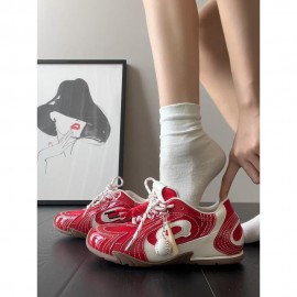 Vintage Baseball Style Casual Shoes | Autumn New Color-Block Racing Sneakers, Versatile Thin Sole Trendy Sports Shoes, Low Top, Fabric Upper and Sole, Plain Toe, Lace-up Closure