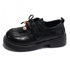 Women's Height Increasing Thick Platform Loafers - Korean Style Low-Top Brown with Sole, Cushioned for Petite, Spring/Autumn Outfits (, Casual Attire) - Care Fabric Upper & Insole