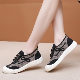 New Women'S Breathable Mesh Sneakers | Casual Low-Top Shoes, Versatile Fashion, Comfortable, Slip-on Closure, Solid Color Fabric Upper, Women Shoes