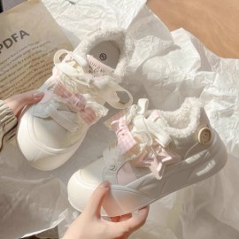 Women's White Sneakers with Platform Sole - Comfortable Walking Shoes Suitable for, Round Toe Mid-Top Casual Sneakers, Lightweight Outsole, Cushioned PVC - Casual Attire, Spring/Fall Transitional Footwear (New Arrival), Women Shoes