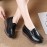 Women's Plus Size Korean K-Style Slip-On Sneakers with Genuine Wedge Platform - Korean Wave Inspired (K-Drama) T-Bar & Fringe Accent Shoes, Round Toe Low-Top Casual Comfort for Casual Attire, All-Season (Black)