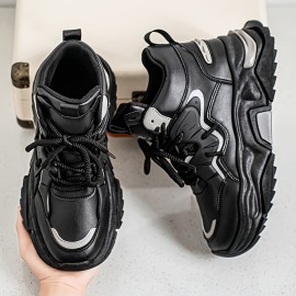 High Top Casual Shoes | New Versatile Fashion Men'S Shoes, Men'S Streetwear Sneakers, Winter Warm Fleece Lined Anti-Slip Shoes, Retro Chunky German Army Trainers, Outdoor Work Boots, Upper and Sole, Fabric Inner, Lace Closure