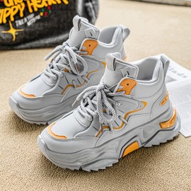 High Top Casual Shoes | New Versatile Fashion Men'S Shoes, Men'S Streetwear Sneakers, Winter Warm Fleece Lined Anti-Slip Shoes, Retro Chunky German Army Trainers, Outdoor Work Boots, Upper and Sole, Fabric Inner, Lace Closure