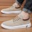 Men's Low-Top Lace-Up/Slip-On Canvas Sneakers - Breathable Round Toe Lightweight Running Shoes with PU Cushioned Arch Support, Wide Width Available - Tan/White/Gray/Transparent Color Options - All-Season Casual & Athletic Wear (Suitable for men,
