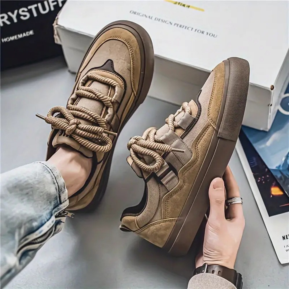 Classic Canvas Sneakers for Men Featuring a Robust Vulcanized Sole And Trendy Wide Laces, Perfect for Any Season with a Laid-Back Look