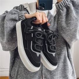 Classic Canvas Sneakers for Men Featuring a Robust Vulcanized Sole And Trendy Wide Laces, Perfect for Any Season with a Laid-Back Look