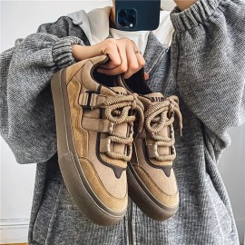 Classic Canvas Sneakers for Men Featuring a Robust Vulcanized Sole And Trendy Wide Laces, Perfect for Any Season with a Laid-Back Look