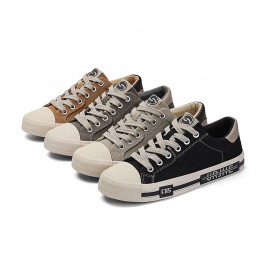Men'S Canvas Shoes, Spring New | Korean Style, Trendy, Comfortable, Low-top Flat, Versatile Casual Shoes, Rubber Sole, Fabric Inner, Lace Closure, Round Toe