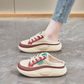 Half-Slip Women'S Shoes | Closed-Toe Backless Lazy Shoes Summer Women'S Sneakers | EVA Material, Solid Color, Platform Heel, Women Shoes