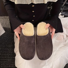 A Pair of Four Seasons Women's Closed-Toe Shoes, Home Slippers, Slip-On Mules, Thickened Insoles, -Lined and Thickened, Comfortable and Simple Casual, Suitable for Autumn and Winter, Women Shoes