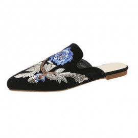 Women's Summer Outdoor Slippers Large Size New Pointed Embroidered Mules Flat Fashion Closed Toe Lazy Half Slippers, Women Shoes