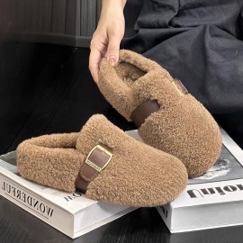 New Women'S Cozy Fleece Mules | Closed-Toe Warm Soft Flat , Indoor & Outdoor Dual-Use, All-Season, Non-Slip, Wear-Resistant, Casual Shoes
