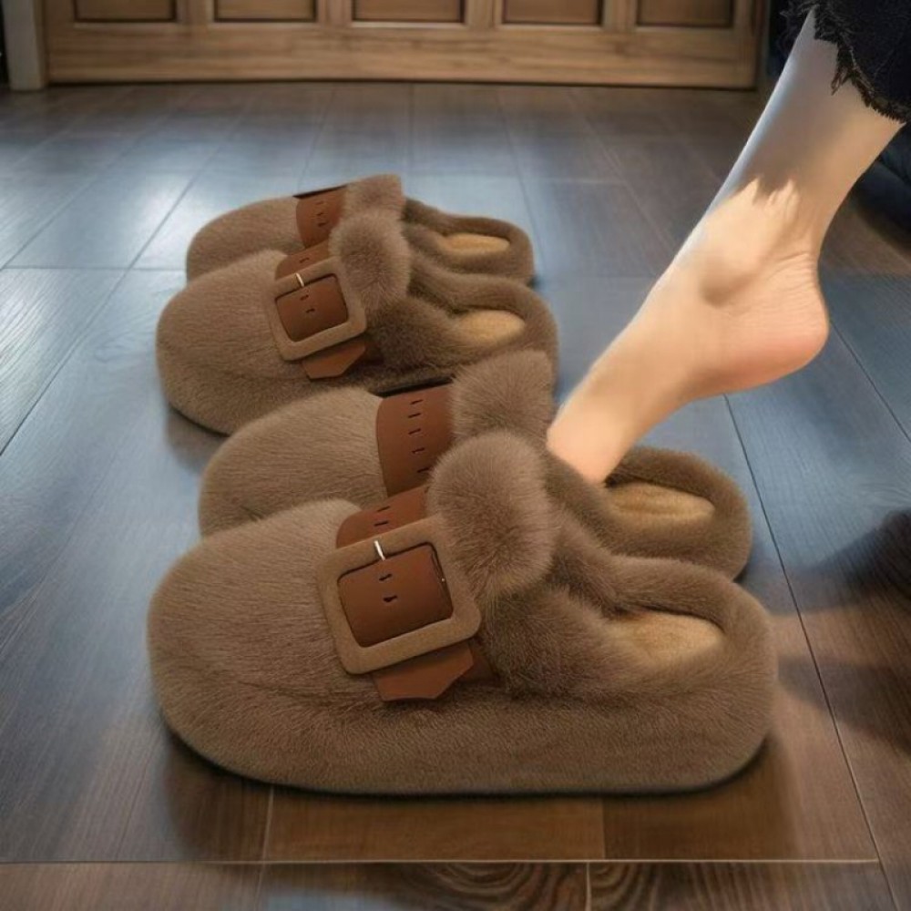 Women'S Winter Fuzzy Clogs | Platform Outdoor Slides Warm House Shoes Non-Slip Thick Sole faux fur Boots | Casual Style, Solid Color, Fabric Upper, Sole