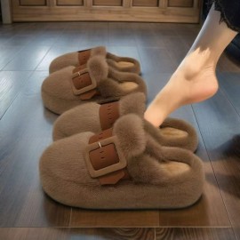 Women'S Winter Fuzzy Clogs | Platform Outdoor Slides Warm House Shoes Non-Slip Thick Sole faux fur Boots | Casual Style, Solid Color, Fabric Upper, Sole