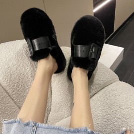 Women'S Winter Fuzzy Clogs | Platform Outdoor Slides Warm House Shoes Non-Slip Thick Sole faux fur Boots | Casual Style, Solid Color, Fabric Upper, Sole