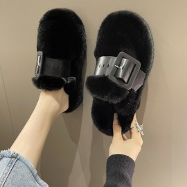 Women'S Winter Fuzzy Clogs | Platform Outdoor Slides Warm House Shoes Non-Slip Thick Sole faux fur Boots | Casual Style, Solid Color, Fabric Upper, Sole