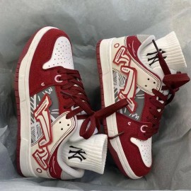 Men'S Retro College Style Sneakers | Red Unisex Casual Skate Shoes, Stylish Couple'S Wear, Comfortable Unique Design, Upper & Sole, PVC Inner, Lace Closure, Round Toe, Low Top