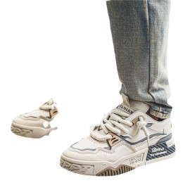 Men's White Sneakers with Thick-Soled Cushioned - Breathable Fabric Upper & Sole, Lace-Up Mid-Top Casual Shoes Suitable for Students, Casual Attire, -