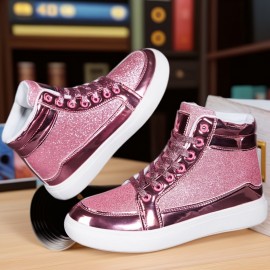 Sneakers, A Pair Of Fashionable And Trendy High Top Casual Sports Shoes for All Seasons, with A Neutral And Fashionable Casual Shimmering Glitter Upper, Suitable for Casual Running And Hiking. High Top Classic Skateboard Shoes, Versatile Lightweight