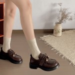 Women's Height Increasing Thick Platform Loafers - Korean Style Low-Top Brown with Sole, Cushioned for Petite, Spring/Autumn Outfits (, Casual Attire) - Care Fabric Upper & Insole