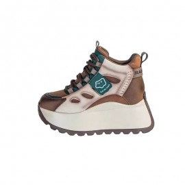 Inner Height Increase Women'S High-top Casual Sneakers | New Versatile Thick-soled Dad Shoes, Lace-up Closure, Solid Color, Superfine Fiber Upper and Insole, Rubber Sole, All-season Use