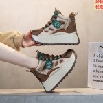 Inner Height Increase Women'S High-top Casual Sneakers | New Versatile Thick-soled Dad Shoes, Lace-up Closure, Solid Color, Superfine Fiber Upper and Insole, Rubber Sole, All-season Use