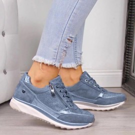 Spring and Autumn New Fashion Korean Style Wedge Shoes for Women | Lightweight PU Upper, Breathable and Soft, Suitable for All Seasons, Perfect for Parties and Daily Wear, Versatile Casual Shoes, Lace-up Closure, Solid Color, Low Top