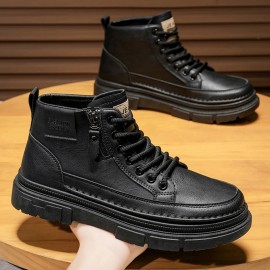 Women'S High-Top Work Boots Sneakers - Thick Anti-Slip Rubber Sole, Lace-Up Ankle Support, Cushioned Insole & Plush - All-Season PVC Upper Casual & Light Work Boots for Everyday (Grey) - Durable Round-Toe Design for Job & Leisure