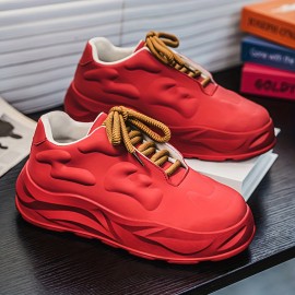 Men's Platform Sneakers - Lightweight Breathable Cushioned Shoes with Thick Shockproof Sole, Anti-Slip Platform for Running, Gym, Skateboarding & Casual Wear - Low-Top Training Sneakers Suitable for Year-Round Use