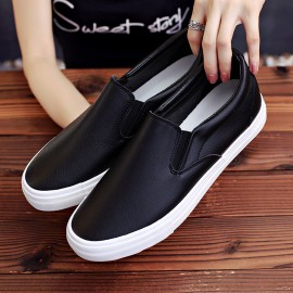 Men'S & Women'S Slip-On White Sneakers - Low-Top Round Toe Casual Dance Shoes with Soft Rubber Sole, Breathable Faux Upper & Arch Support