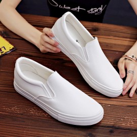 Men'S & Women'S Slip-On White Sneakers - Low-Top Round Toe Casual Dance Shoes with Soft Rubber Sole, Breathable Faux Upper & Arch Support